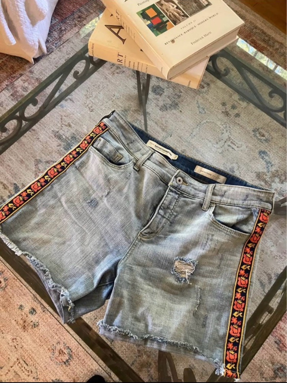 Pilcro Blue Denim Jeans with Yellow Stitching
